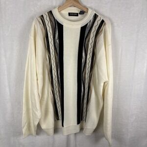 Gochu KBB Coogi Style 3D Knit Sweater Cream Biggie Retro Geometric Hip Hop 2XL